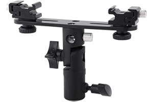 Camera Flash Brackets, Speedlight Mount Dual Hot Shoe Speedlight Stand, 1/4" to 3/8'' Umbrella Holder Light Stand Bracket for