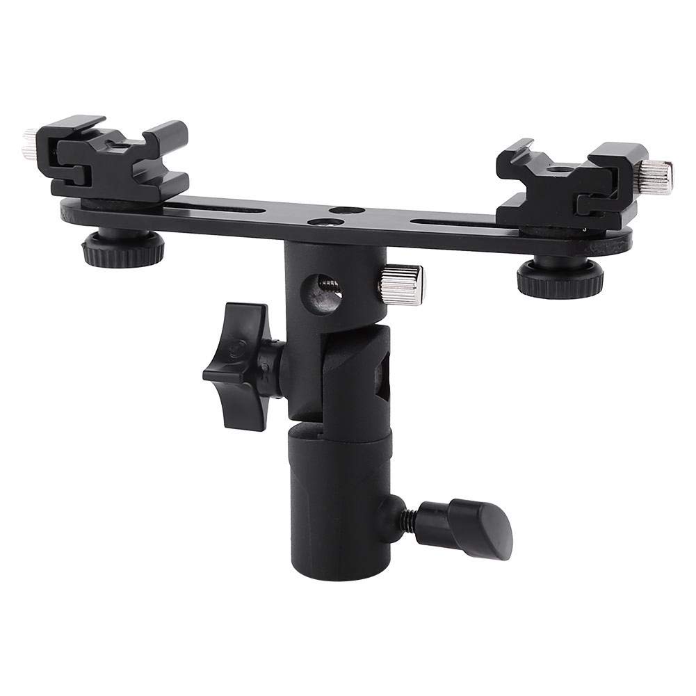Dual Flash Bracket, Hot Shoe T Type Swivel Camera Light Stand with Umbrella Reflector Holder 1/4" 3/8" Mount for Photo Video Photography
