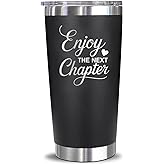 Enjoy The Next Chapter Tumbler Gift - Stainless Steel Travel Mug For Retirement Graduation Farewell New Journey - Inspirational Insulated Cup For Women Men Friends Coworkers Leaving Present