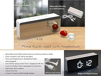 JAZAM MIRROR FINISH DIGITAL CLOCK (RECTANGLE) WITH DUAL POWER OPTION