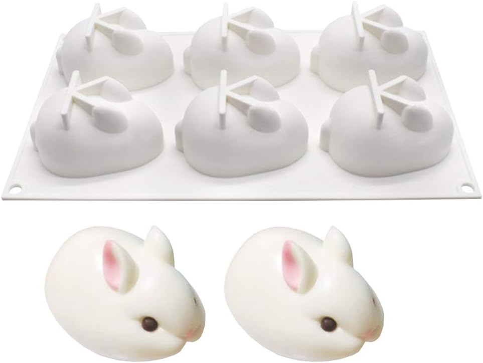 EchoDone 3D Rabbit Cake Mold Silicone Soap Mold for French Dessert Chocolate Candy Mousse Brownie Jelly Ice Cream Chiffon Cheesecake Fondant Resin Candle Making Mold Easter Decoration