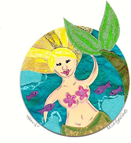 Mermaid Hand Cut Collage Art Crafted From Handmade Paper Signed Matted and Framed