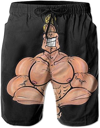 Cartoon-muscle-man-color Trendy Mens Beach Shorts Swim Trunks