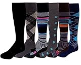 6 Pairs Pack Mild (8-15 mm Hg) Sports, Travelers, Anti-Fatigue, Graduated Compression Knee High Socks 10-13 (Assorted)