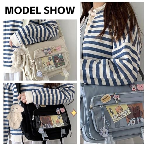 MILLEVIBE Kawaii Crossbody Ita Bag for Women with Pin & Plush Bear - Japanese Messenger Bags Y2K Shoulder Purse
