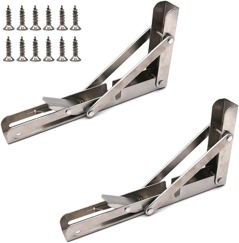 Set of 2 NUZAMAS 8" Folding Shelf Brackets, 8 inch Foldable Shelf Brackets, Building
