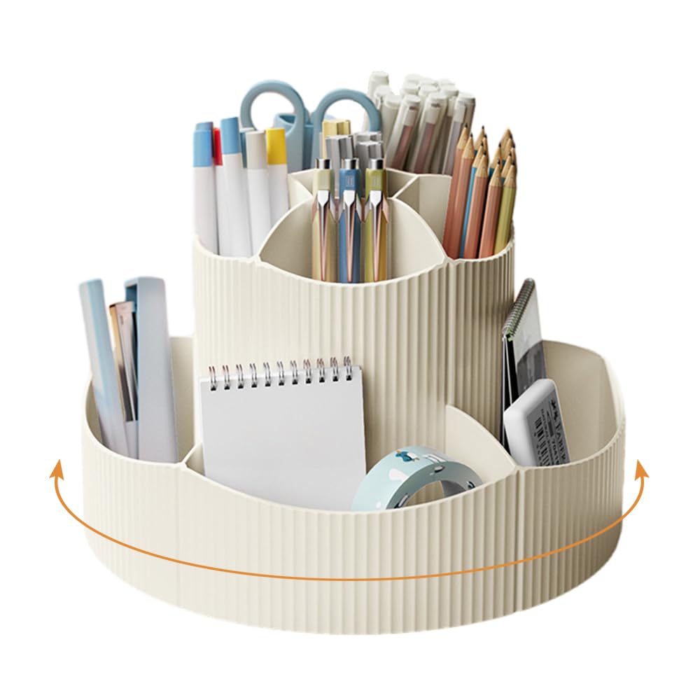 NUODWELL Modern Functional 360° Rotating Pen Pencil Holder Desk Organiser, 11 Compartments, White
