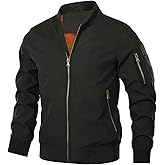 HOOD CREW Men’s Bomber Jacket Lightweight Casual Stylish Spring Fall Windbreaker Zip Up Outwear Coat with Pockets