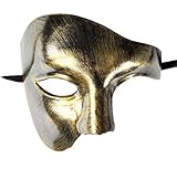 Coolwife Masquerade Mask Vintage Phantom of The Opera One Eyed Half Face Costume (Antique Gold Black)
