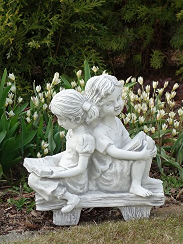 gartendekoparadies.de Wunderschöne Steinfigur Mädchen auf Einer Bank aus Steinguss, frostfest – Bild 6