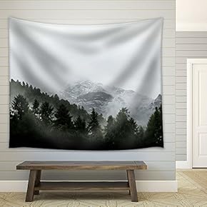 Landscape with Mountain with Fog - Fabric Wall Tapestry Home Decor - 51x60 inches