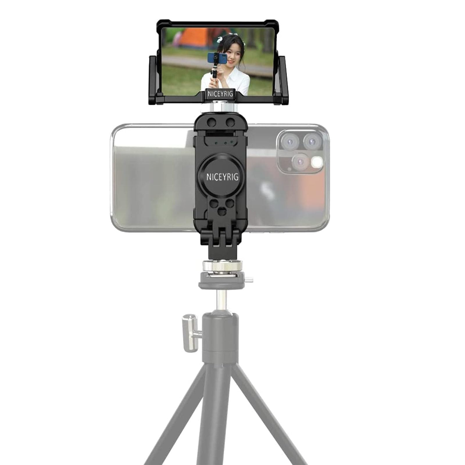 NICEYRIG Smartphone Selfie Vlog Mirror Kit Applicable for iPhone 14 13 12 11 PRO MAX, SE with Multifunctional Metal Tripod Mount/Cold Shoe Mount Phone Holder - 517