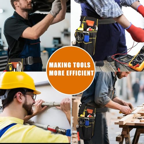 Universal Small Tool Pouch Tool Belts for Men, Small Tool Bag Electrician Tools Bag with Belt, Wear Resistant Tools Bel 12 Storage Ports Ideal for Electricians Mechanics Carpenters and More