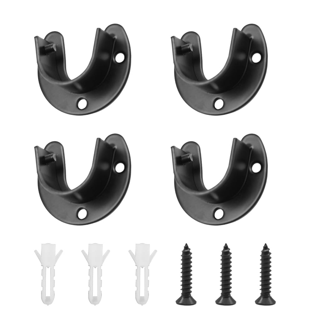 Yosawo 4Pcs Closet Pole Sockets Stainless Steel U-Shaped Flange Rod Holder with Screws (25mm-Black)