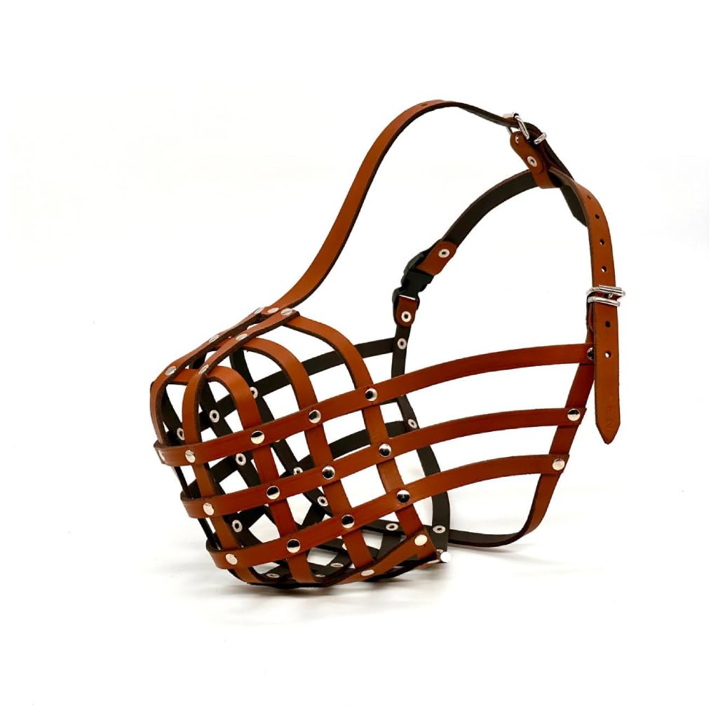 Genuine Leather Dog Muzzle for American Bully, Bully XL and other similar snout (Brown Leather, AB4)