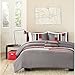 Mi Zone Cozy Comforter Set Geometric Stripes Vibrant Color Design All Season Bedding Matching Shams, Decorative Pillow, Twin/Twin XL, Red/Grey, 3 Piece