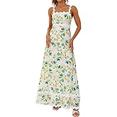 LunaJany Women's Classy Sleeveless Lemon Print Maxi RIC Rac Dress