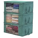 Sorbus Foldable Storage Bag Organizers, Large Clear Window & Carry Handles, Great for Clothes, Blankets, Closets, Bedrooms, and More (3-Pack, Teal)