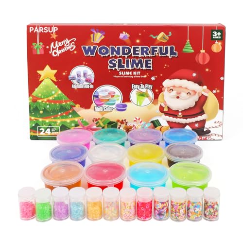 2025 Christmas Slime Advent Calendar for Kids, Crystal Fidget Holiday Surprise Gift Set, 24 Days Christmas Countdown Calendar Xmas Toys Gifts Boys Girls Toddler Party Favors Christmas Stocking Stuffers