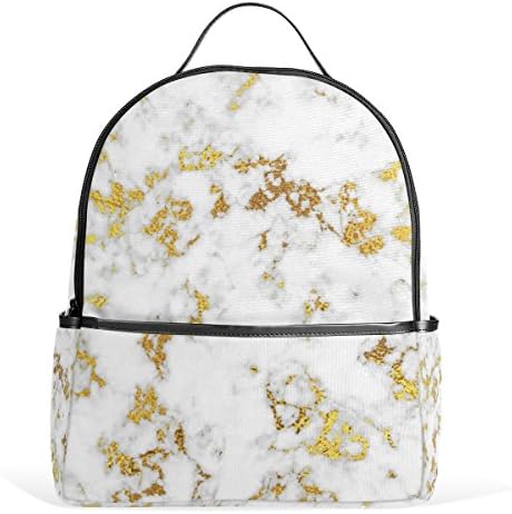 La Random Abstract Marbling Texture Gold And White Custom Backpack Multi-Pocket School Bag Large Capacity Travel Daypack