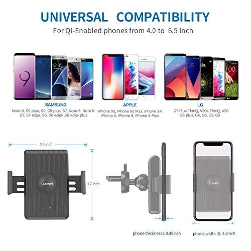 Wireless Car Charger,10W Fast Qi Wireless Car Charger Mount Phone Holder, Touch Sensitive Auto Wireless Charger Air Vent Holder Compatible for iPhone Xs Max/XR/X/8/8Plus Samsung S9/S8 and More(Black)