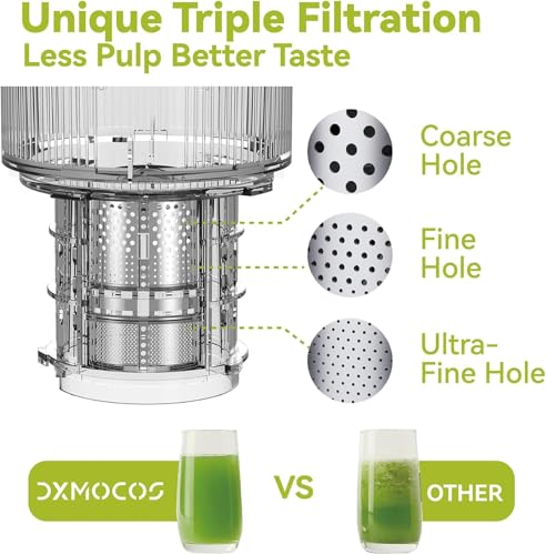 Cold Press Juicer Machine, 5.2" Wide Feed Chute Juice Extractor, 54 oz Large Hopper, Easy to Clean & High Juice Yield, BPA Free, Slow Masticating Juicer for Whole Fruits & Vegetables