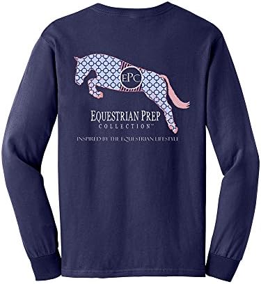 TurnipTruckDesigns Womens Preppy Jumping Horse Tshirt, Navy (small)