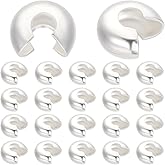 Beebeecraft 1 Box 100Pcs Silver Crimp Beads Covers 925 Sterling Silver Plated Open Half Round Crimping Knot Cover Small Spacer Beads for Jewelry Making Assortments DIY Crafts Bracelets