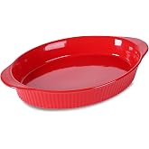 LEETOYI Porcelain 9x13 Large Oval Au Gratin Pans,Baking Dish for Servings, Bakeware with Double Handle for Kitchen and Home (Red)