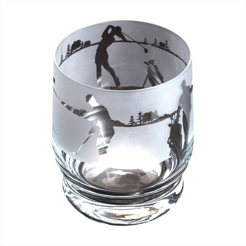 Dartington Crystal Aspect Golf Tumbler, Single | Golf Tumbler | 100mm | 35cl | Decorated Glass Features a Detailed 360-degree Etched Frieze of Golfing| Gift for Family or Friends