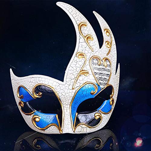 Men's Masquerade Mask Halloween Costume Vintage Venetian Checkered Musical Party Mardi Gras Mask (Blue -2, Free) - Thumbnail 2