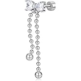 Hanreshe Helix Earrings for Women Flat Back Bow Hidden Helix Earring Dangle Drop Tassel Chain Cubic Zirconia
