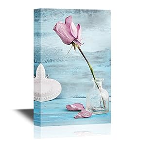 Roses Canvas Wall Art - Beautiful Rose on Romantic Blue Background - Gallery Wrap Modern Home Art | Ready to Hang - 12x18 inches