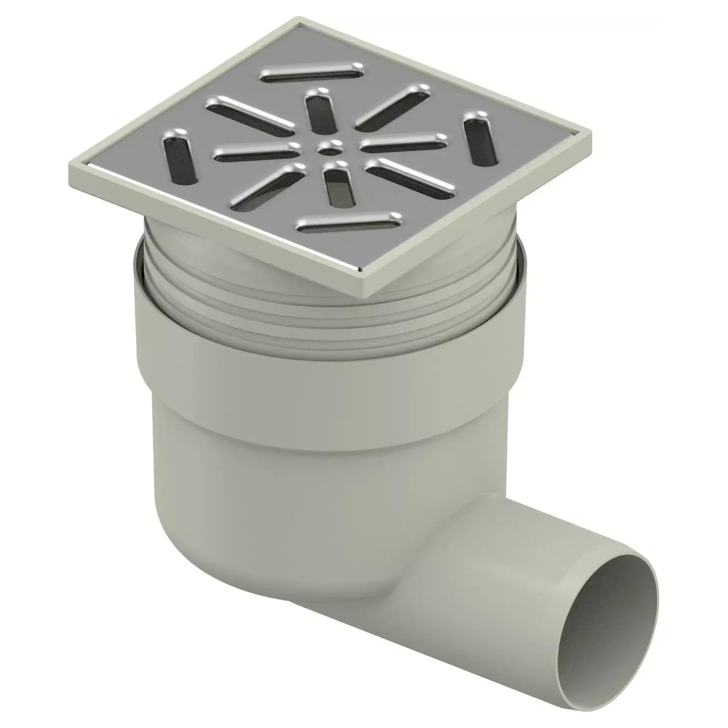 Uponor Aqua Ambient DN 50 Standard Horizontal Floor Drain with Stainless Steel Drain Grate, Point Drain with INOX Grid 10 cm x 10 cm, Grey