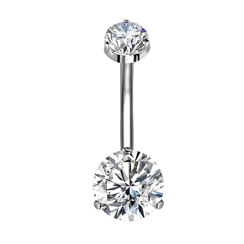 Melighting Titanium Belly Bar Internally Thread Belly Button Piercing 14G Double Clear CZ Navel Rings Navel Bar Belly Button Rings for Women clear