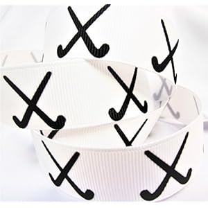 Grosgrain Ribbon – White & Black Field Hockey Print – 7/8″ Wide, 10 Yards – DIY Team Hair Bows, Team Lanyards & Volleyball Crafts!