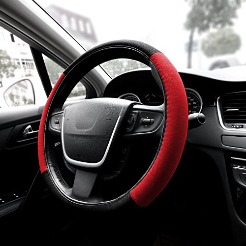 Copap Universal Car Seat Covers Flat Cloth Mesh 17pcs Seat Covers for Auto Universal Fit Front Airbag Compatible Black / Red Strip Free Steering Wheel Cover
