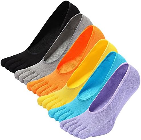 Mens Toe Socks Invisible Running Five Finger Socks Cotton Low Cut Ankle Liner Socks with Anti Slip Silicone, 5/6 pairs