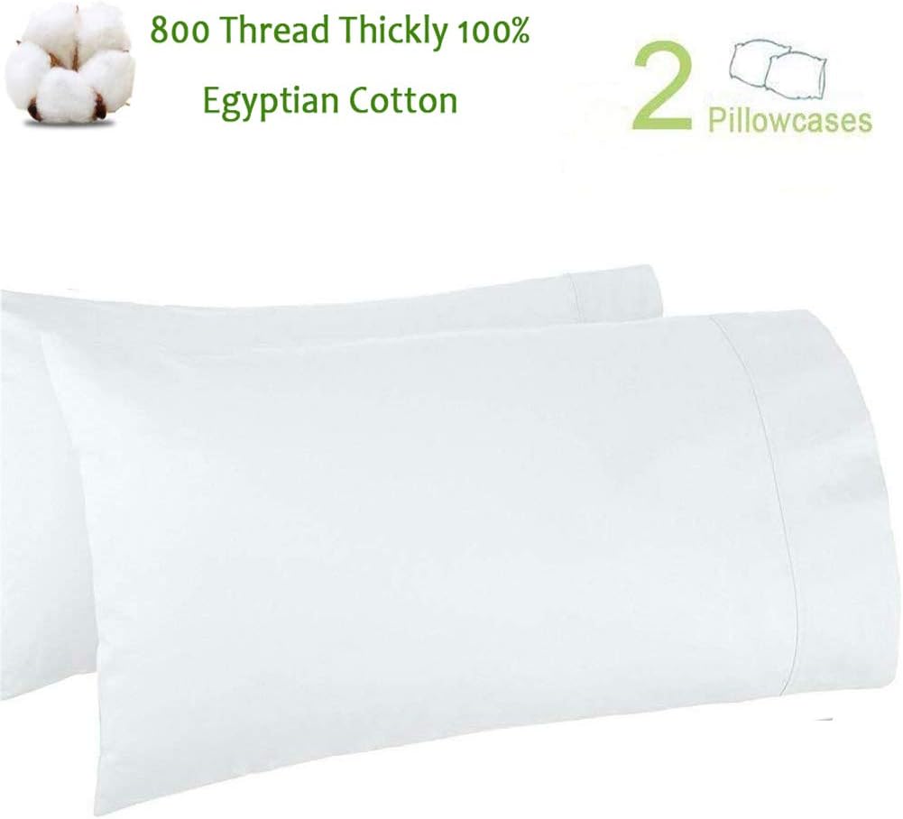Haperlare 2-Pack 100% Egyptian Cotton 800 Thread Count Pillowcases Premium White Cotton Pillowcases, King Pillowcase Pillow Covers, 20 x 40 inch