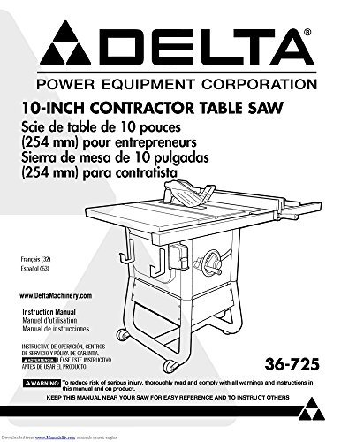 Delta 36 725 Contractor Saw Owners Instruction Manual