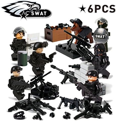 Military Minifigures/ SWAT Team Weapons Accessories Set/ Custom Military Army Weapons Accessories Set/ Military Minifigures Weapons Interchangeable/Military Building Blocks Toy for Kids Boys(Set of 6)