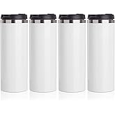 PYD Life Sublimation Tumblers Water Bottles 14 OZ White with Lid Stainless Steel Double Walled Coffee Tumblers Flasks for Tumbler Heat Press 4 Pack