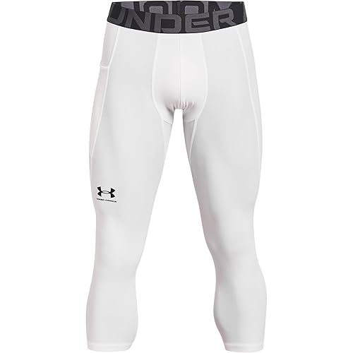 Under Armour Men's Armour HeatGear 3/4 Leggings, White (100)/Black, X-Large Tall