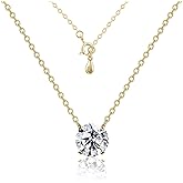 Raneecoco STUNNING FLAME 1.0-3.0 Carat Sterling Silver Cubic Zirconia Necklace for Women | 1ct Simulated Diamond | Round CZ Solitaire Gold Pated Dainty Pendant Necklace, 16+2" Chain
