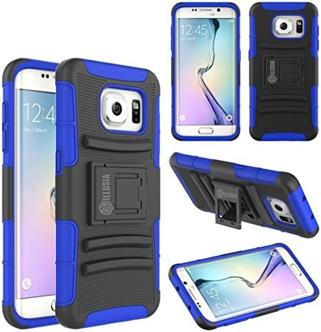 Samsung Galaxy S7 Edge case, ILLUSIA Black Rugged Double Layer Armor Kickstand Cover Case With Holster Belt Swivel Clip for Samsung Galaxy S7 Edge G935 (Armor Blue)