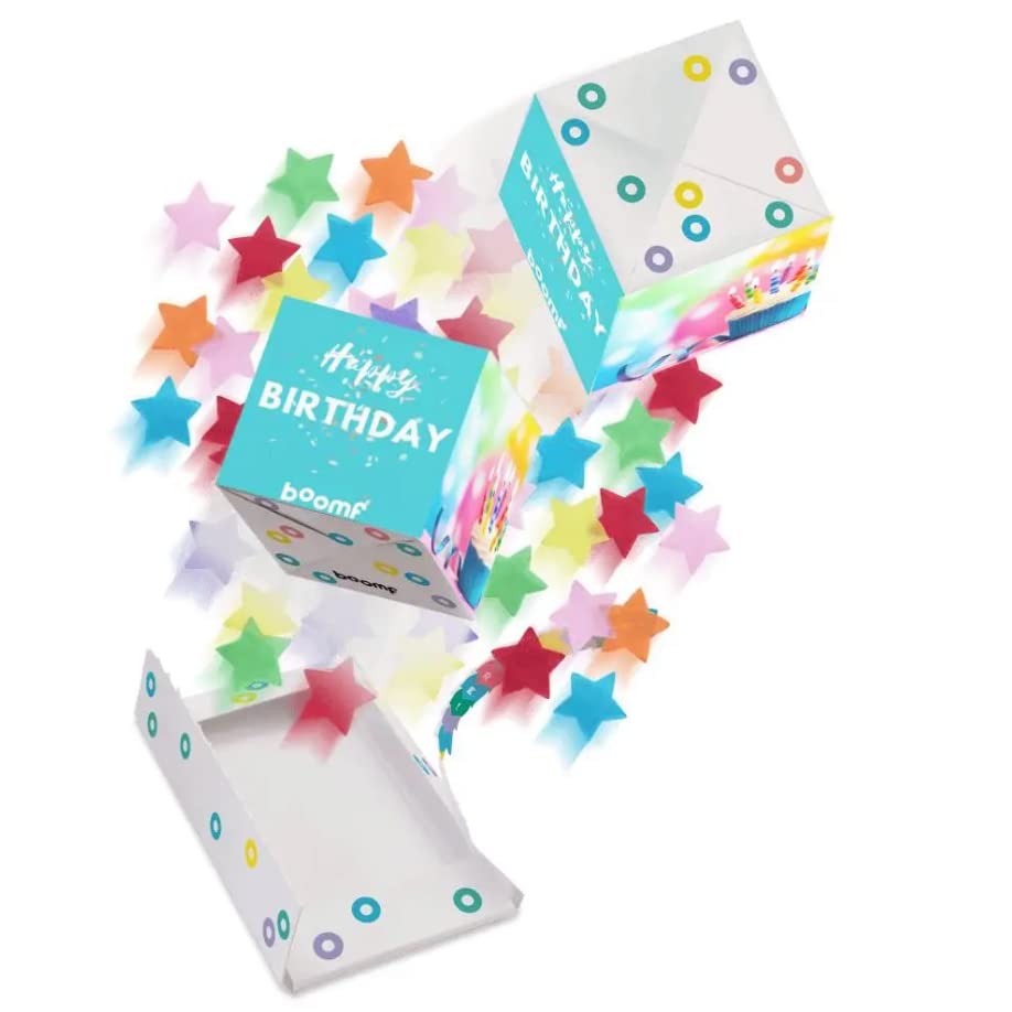 Boomf Bomb 3D Exploding Card Cube With Surprise Confetti Pop - Happy Birthday Cake