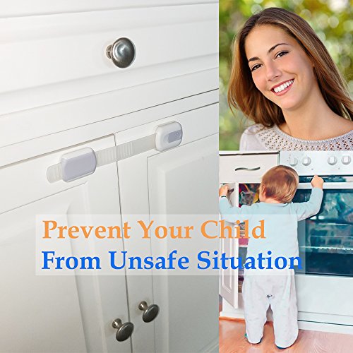 Baby Safety Locks Cabinet Locks Child Proof Home Safety Baby Straps Locks Latch for Drawer Cupboard Dresser Doors Closet Oven Refrigerator,No Drill and Tools Needed (Grey, 6 Pack)