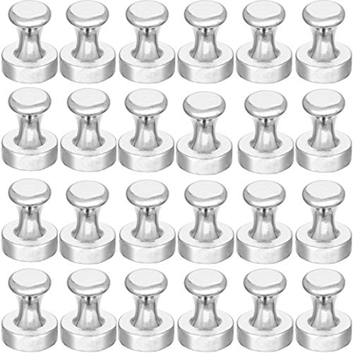24 Metal Magnetic Push Pin Strong Magnet,Fridge Magnet, Magnetic Thumbtacks for Kitchen, Refrigerator, Office, school, Whiteboard, Brushed Nickel (Pushpin-24)