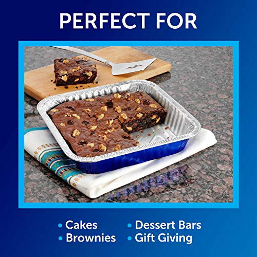 Reynolds Kitchens Aluminum Pans with Lids, Blue, 8x8 Inch, 2 Count