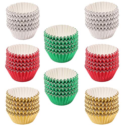 SUBANG 800 Pieces Christmas Mini Tulip Cupcake Liner Baking Cups Muffin Tins Treat Cups Foil Metallic Cupcake Liners for Weddings,Birthdays,Baby Showers - Thumbnail 7